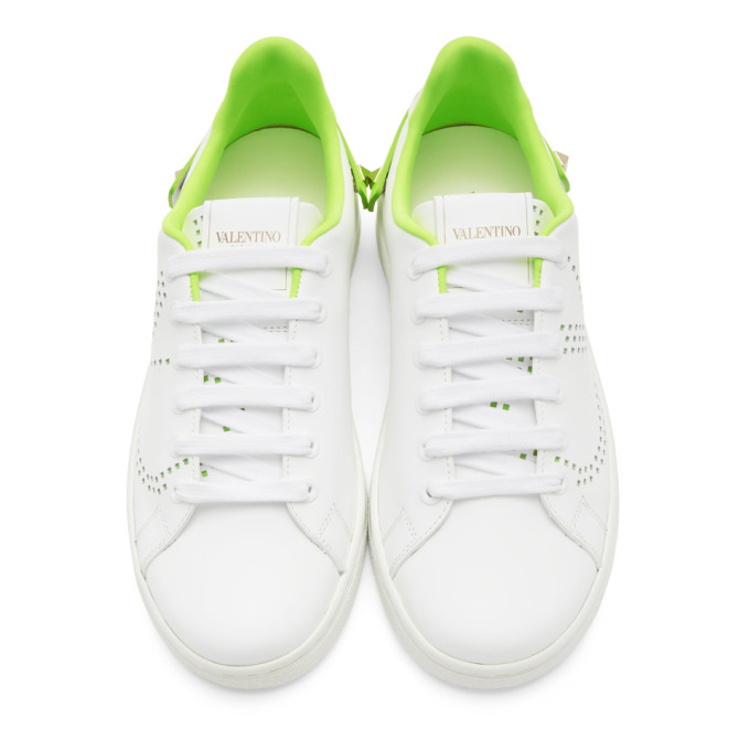 VALENTINO VALENTINO WHITE AND GREEN VALENTINO GARAVANI VLOGO BACKNET SNEAKERS