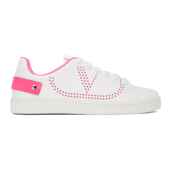 VALENTINO GARAVANI WHITE & PINK VALENTINO GARAVANI VLOGO BACKNET SNEAKERS