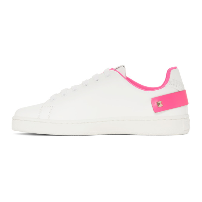 VALENTINO VALENTINO WHITE AND PINK VALENTINO GARAVANI VLOGO BACKNET SNEAKERS