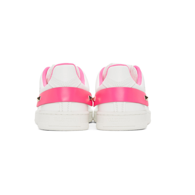 VALENTINO VALENTINO WHITE AND PINK VALENTINO GARAVANI VLOGO BACKNET SNEAKERS