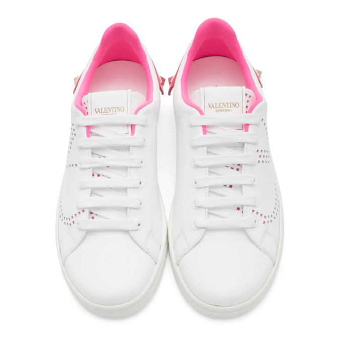VALENTINO VALENTINO WHITE AND PINK VALENTINO GARAVANI VLOGO BACKNET SNEAKERS