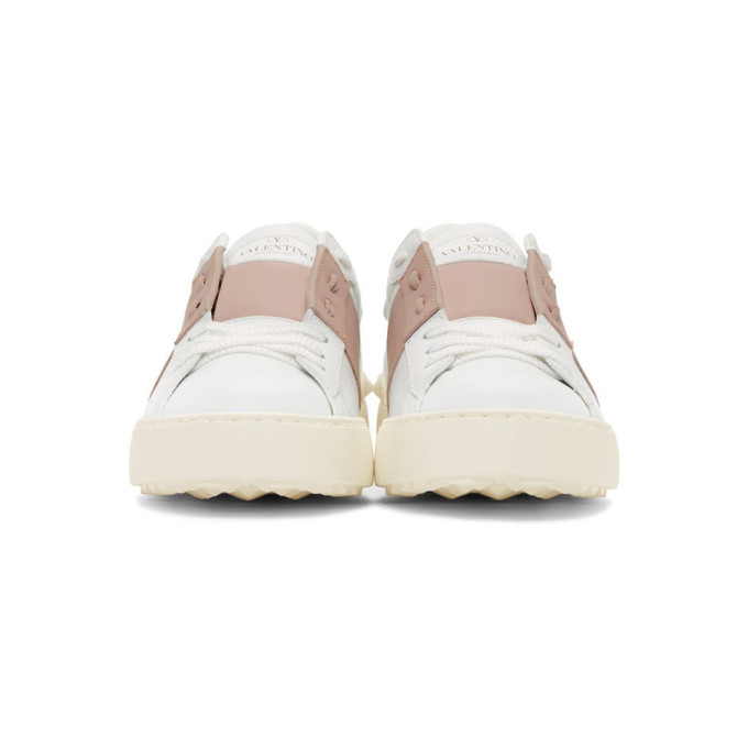 VALENTINO VALENTINO WHITE AND PINK VALENTINO GARAVANI OPEN SNEAKERS