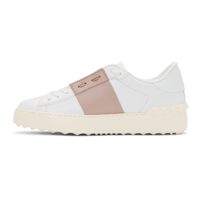 VALENTINO VALENTINO WHITE AND PINK VALENTINO GARAVANI OPEN SNEAKERS