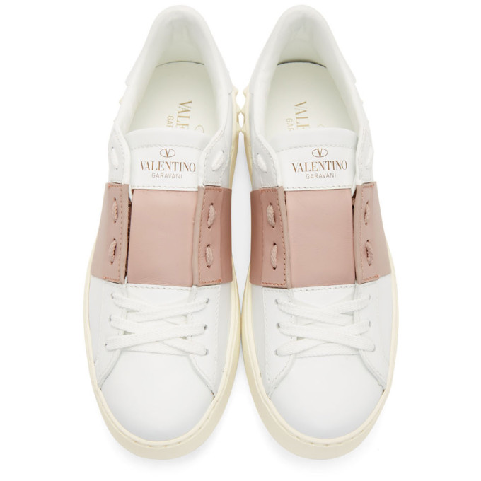 VALENTINO VALENTINO WHITE AND PINK VALENTINO GARAVANI OPEN SNEAKERS