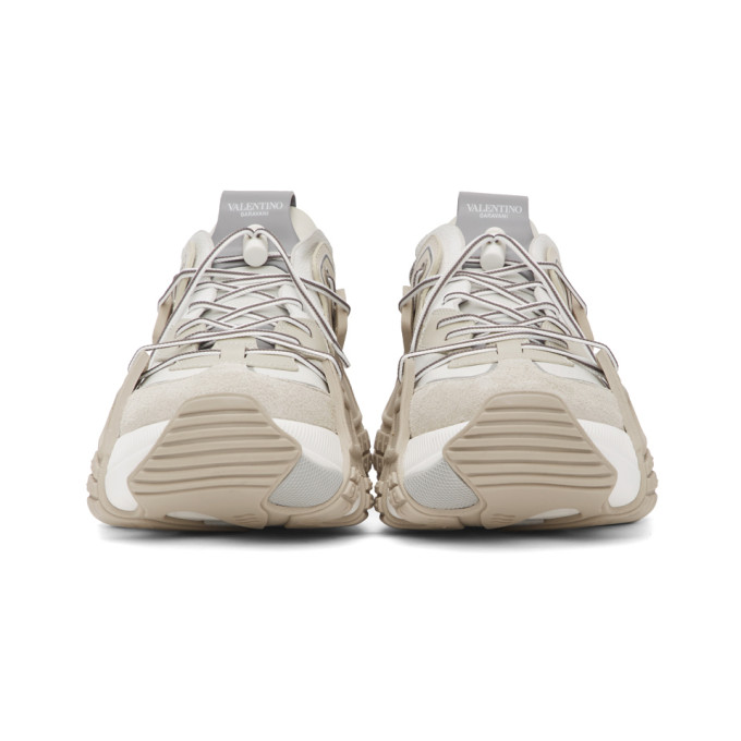 VALENTINO WHITE & OFF-WHITE VALENTINO GARAVANI WOD PANELLED LOW-TOP SNEAKERS