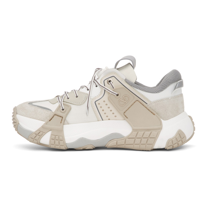 VALENTINO WHITE & OFF-WHITE VALENTINO GARAVANI WOD PANELLED LOW-TOP SNEAKERS