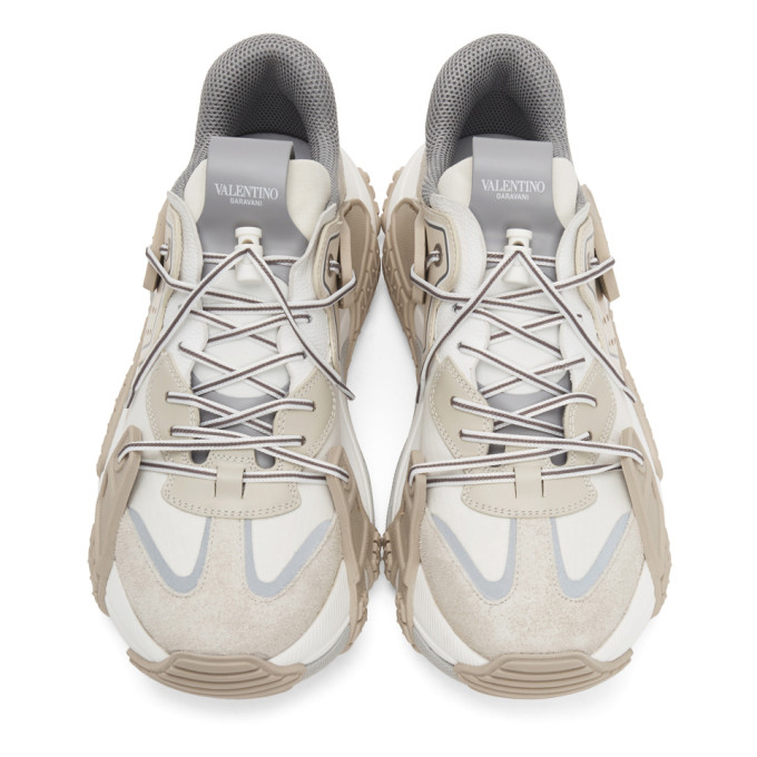 VALENTINO WHITE & OFF-WHITE VALENTINO GARAVANI WOD PANELLED LOW-TOP SNEAKERS