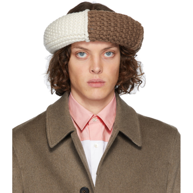 Jw Anderson Brown Colorblock Cable Knit Hat In 600 Brown