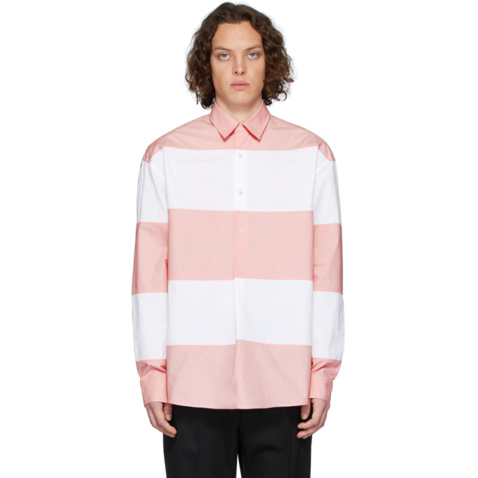 JW ANDERSON JW ANDERSON WHITE AND PINK OVERSIZED PANELLED SHIRT