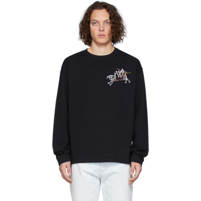 JW ANDERSON JW ANDERSON BLACK CAMELOT EMBROIDERY LONG SLEEVE T-SHIRT