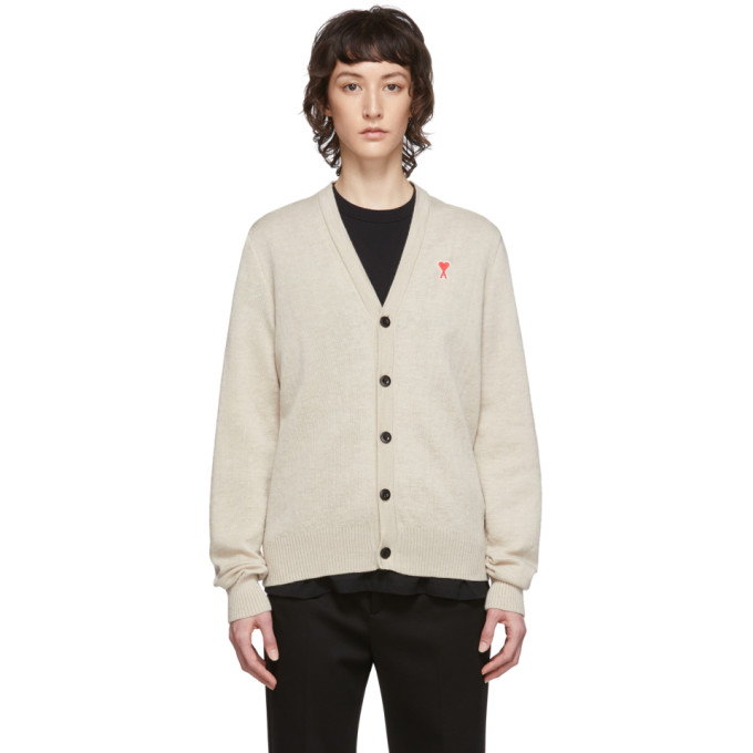 Ami Alexandre Mattiussi Off-white Merino Ami De Coeur Cardigan In 263 Argile