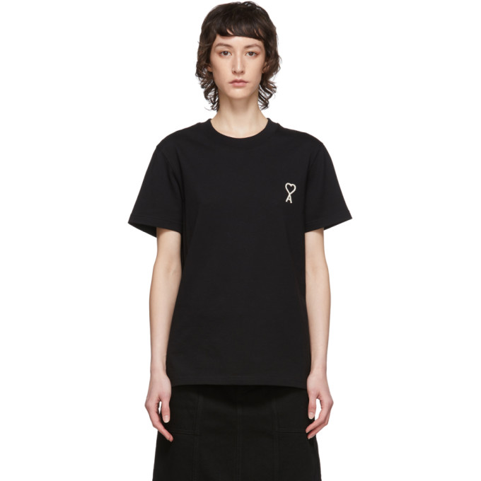 AMI ALEXANDRE MATTIUSSI AMI ALEXANDRE MATTIUSSI BLACK EMBROIDERED HEART T-SHIRT