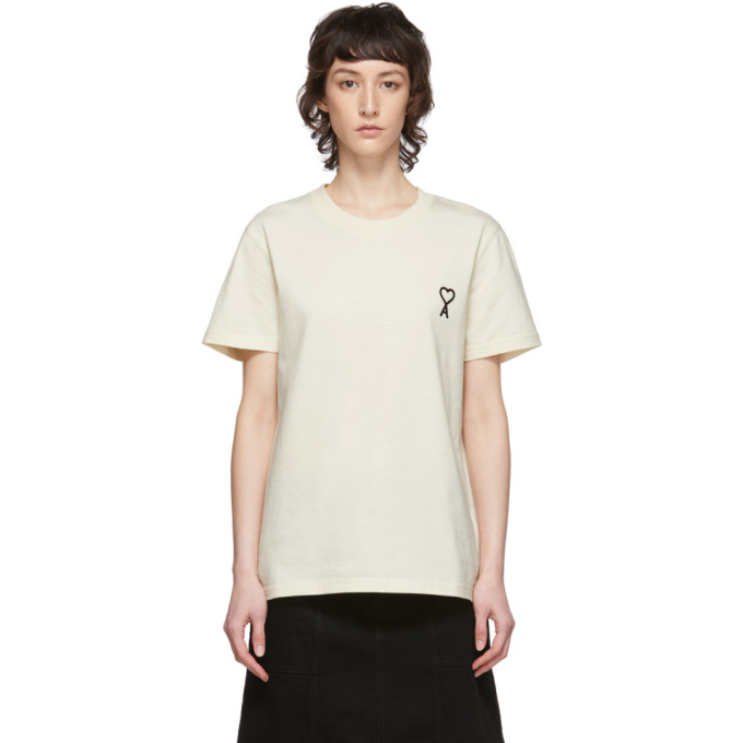 AMI ALEXANDRE MATTIUSSI AMI ALEXANDRE MATTIUSSI OFF-WHITE EMBROIDERED HEART T-SHIRT