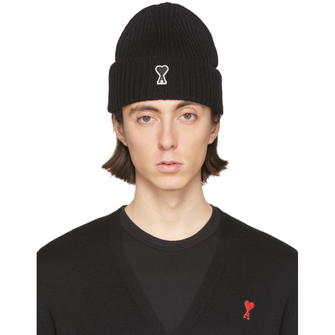 Ami Alexandre Mattiussi Black Ami De Coeur Beanie In 001 Black