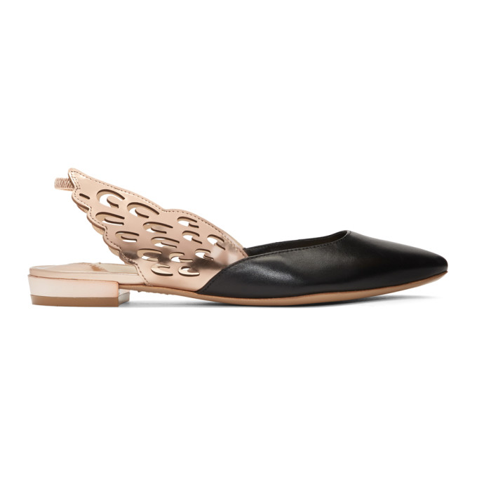 SOPHIA WEBSTER SOPHIA WEBSTER BLACK AND ROSE GOLD ANGELO BALLERINA FLATS