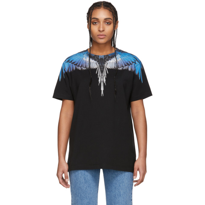 Marcelo Burlon County Of Milan Black And Blue Wings T-shirt In Black/blue