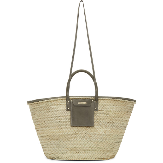 JACQUEMUS JACQUEMUS BEIGE AND GREY LE GRAND PANIER SOLEIL TOTE