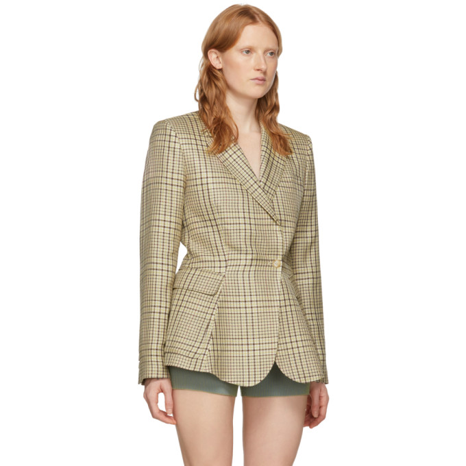 JACQUEMUS JACQUEMUS GREEN CHECK LA VEST QUI VOLE BLAZER