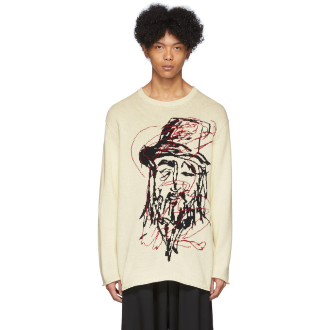 Yohji Yamamoto Yohji Intarsia Knit Cotton Jumper In Off White