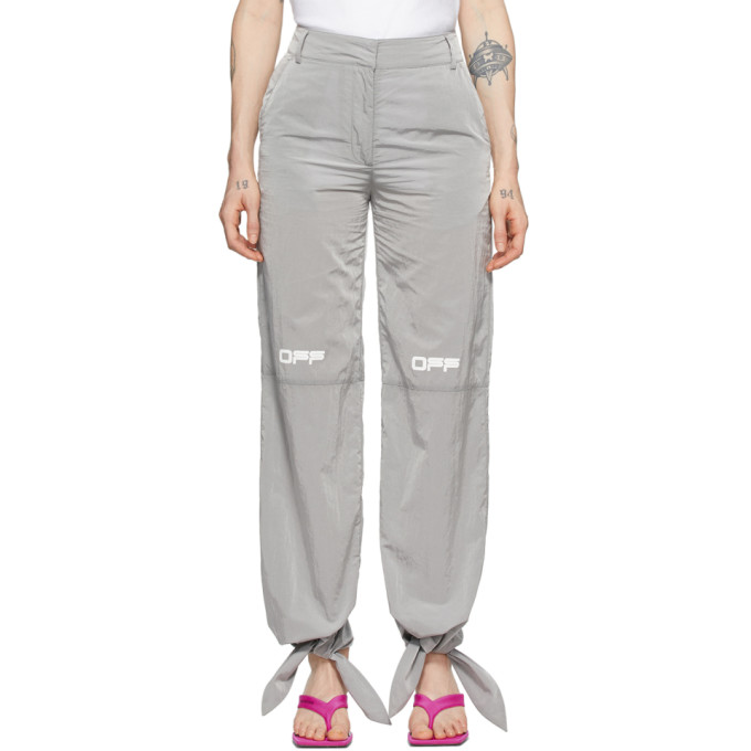 OFF-WHITE GREY NYLON BOW LOUNGE PANTS