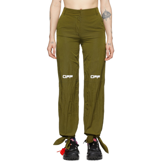 Off-white Green Nylon Bow Lounge Pants In Militarygre