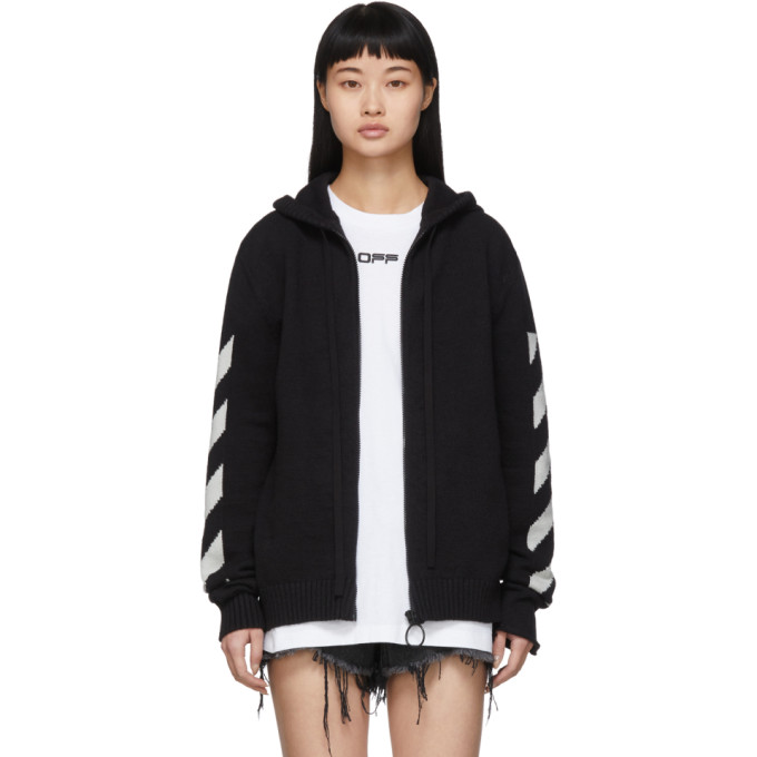 OFF-WHITE OFF-WHITE BLACK OFF ZIP DIAG HOODIE