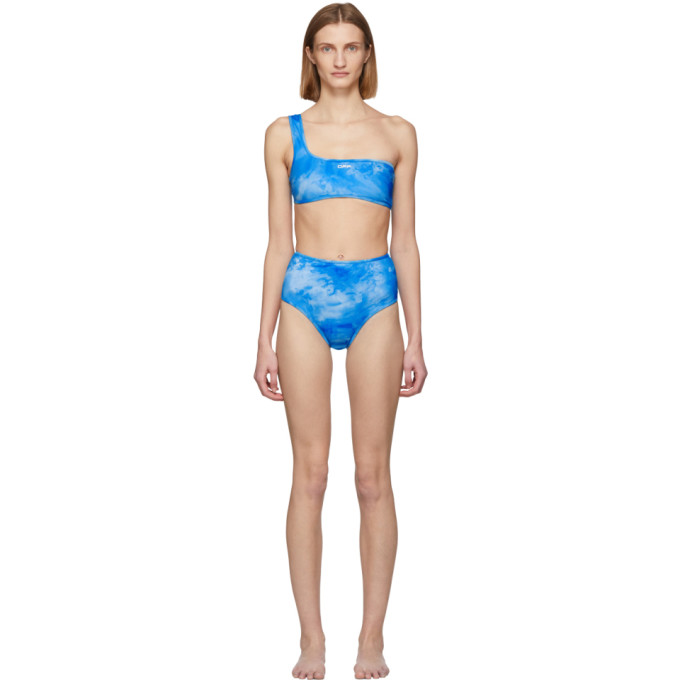 OFF-WHITE OFF-WHITE BLUE TIE-DYE ALL OVER ONE-SHOULDER BIKINI