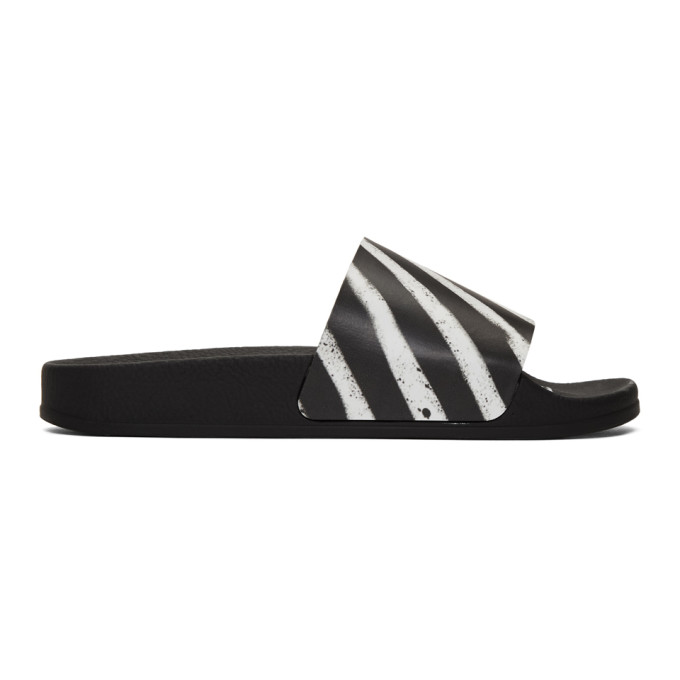 off white printed leather slides