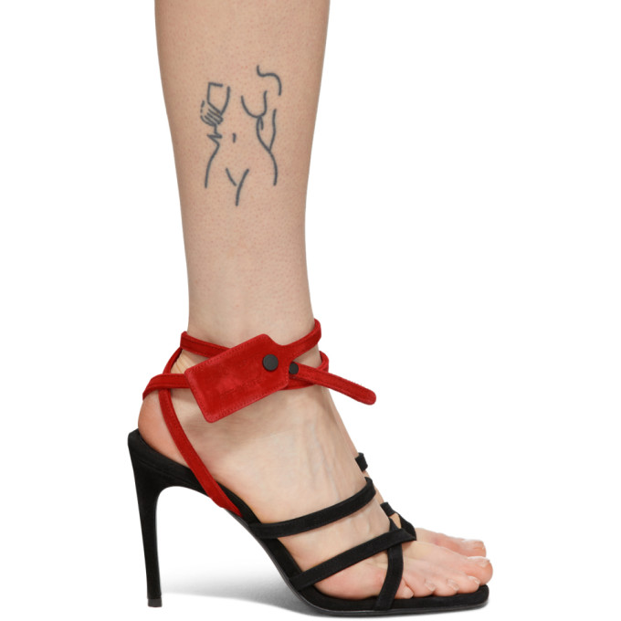 OFF-WHITE OFF-WHITE BLACK AND RED SUEDE ZIP TIE SANDALS