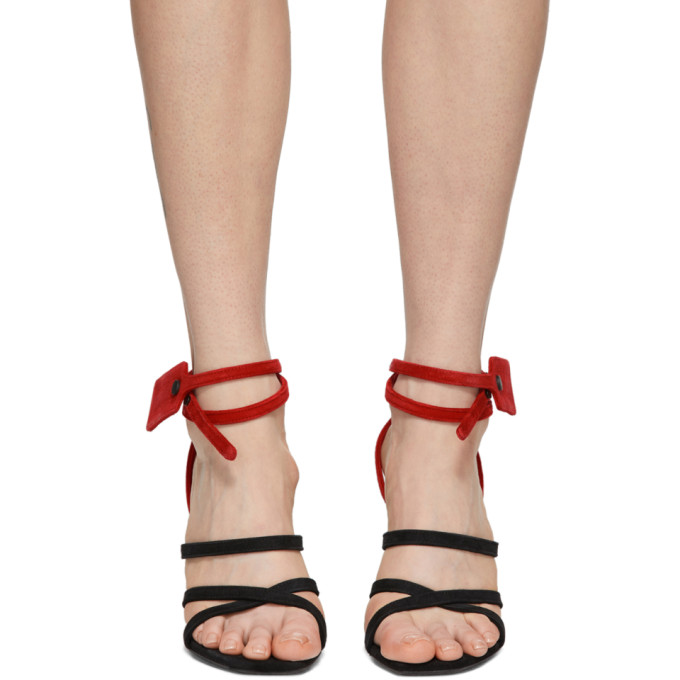 OFF-WHITE OFF-WHITE BLACK AND RED SUEDE ZIP TIE SANDALS