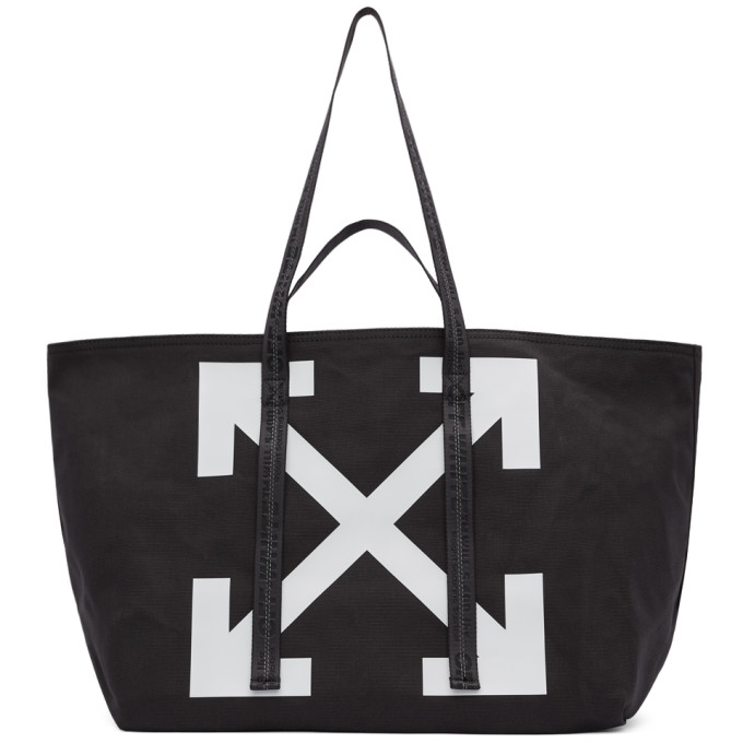 Off-white Black Canvas Arrows Commercial Tote In Black/white