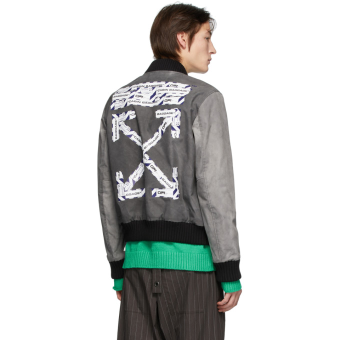 OFF-WHITE OFF-WHITE GREY AIRPORT TAPE VARSITY JACKET