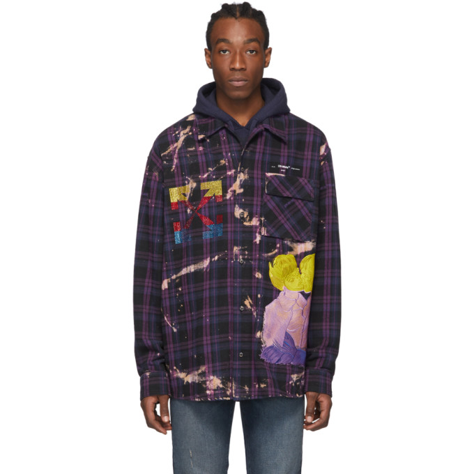 OFF-WHITE OFF-WHITE PURPLE CHECKED FLANNEL SHIRT