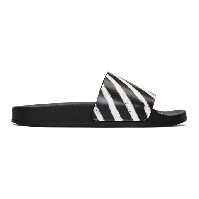 OFF-WHITE OFF-WHITE BLACK SPRAY STRIPED SLIDES