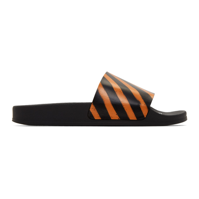 OFF-WHITE BLACK & ORANGE SPRAY POOL SLIDES