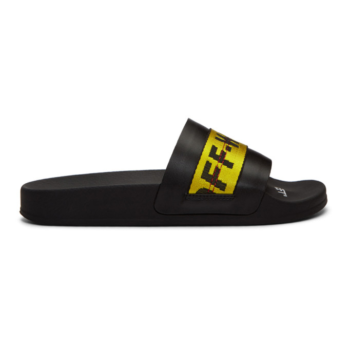 Off White Black And Yellow Industrial Strap Slides In Black