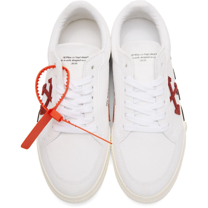 OFF-WHITE White & Burgundy Low Vulcanized Sneakers