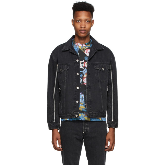 JOHNLAWRENCESULLIVAN JOHNLAWRENCESULLIVAN BLACK BLEACHED ZIP DENIM JACKET