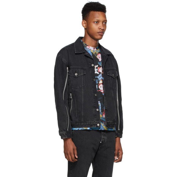 JOHNLAWRENCESULLIVAN JOHNLAWRENCESULLIVAN BLACK BLEACHED ZIP DENIM JACKET