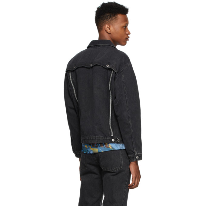 JOHNLAWRENCESULLIVAN JOHNLAWRENCESULLIVAN BLACK BLEACHED ZIP DENIM JACKET