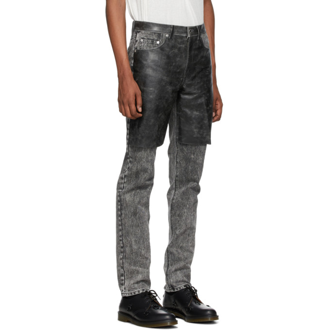 JOHNLAWRENCESULLIVAN JOHNLAWRENCESULLIVAN GREY AND BLACK CRACKED LEATHER JEANS