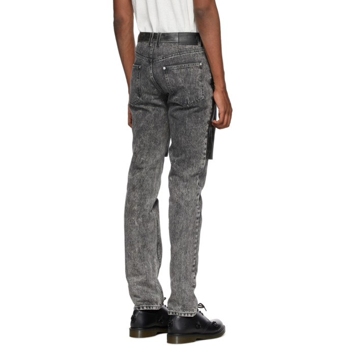 JOHNLAWRENCESULLIVAN JOHNLAWRENCESULLIVAN GREY AND BLACK CRACKED LEATHER JEANS