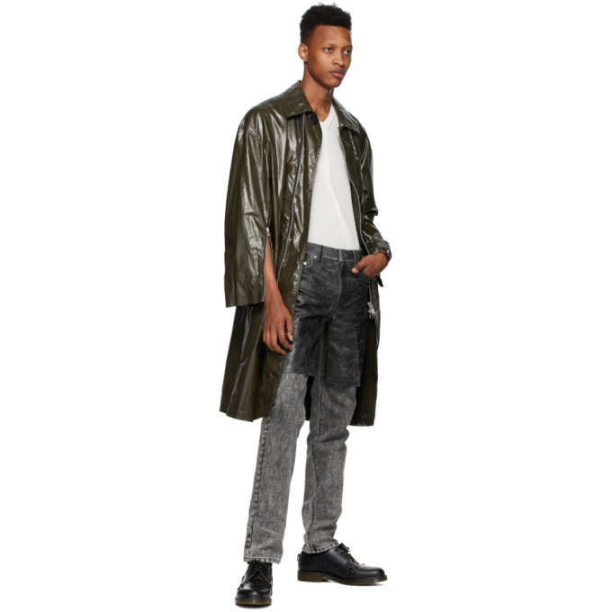 JOHNLAWRENCESULLIVAN JOHNLAWRENCESULLIVAN GREY AND BLACK CRACKED LEATHER JEANS