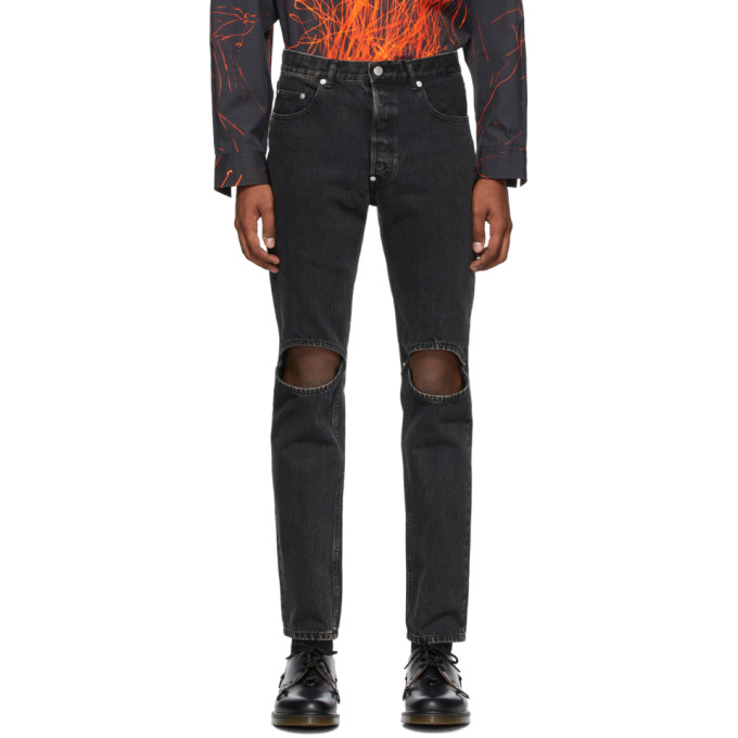 JOHNLAWRENCESULLIVAN JOHNLAWRENCESULLIVAN BLACK BLEACHED KNEE HOLE JEANS