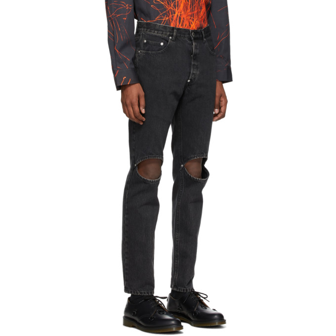 JOHNLAWRENCESULLIVAN JOHNLAWRENCESULLIVAN BLACK BLEACHED KNEE HOLE JEANS