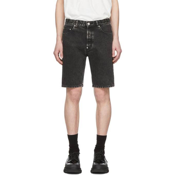 JOHNLAWRENCESULLIVAN JOHNLAWRENCESULLIVAN BLACK DENIM BLEACHED SHORTS