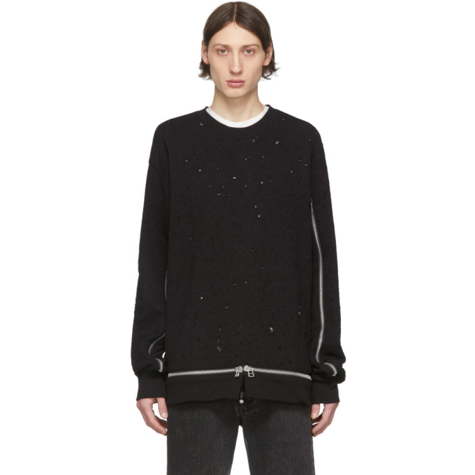JOHNLAWRENCESULLIVAN JOHNLAWRENCESULLIVAN BLACK DAMAGED ZIPPER SWEATSHIRT