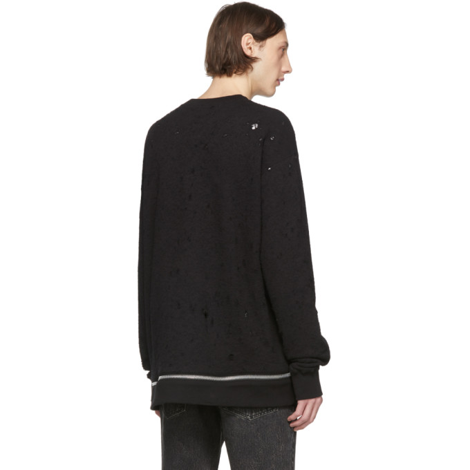 JOHNLAWRENCESULLIVAN JOHNLAWRENCESULLIVAN BLACK DAMAGED ZIPPER SWEATSHIRT