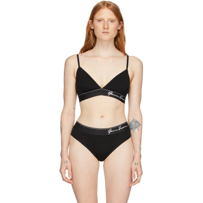 VERSACE VERSACE UNDERWEAR BLACK SIGNATURE TRIANGLE BRA