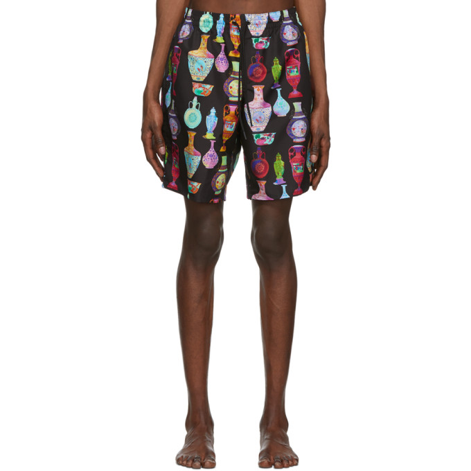 VERSACE VERSACE UNDERWEAR BLACK SEVEN VESSELS PRINT SWIM SHORTS